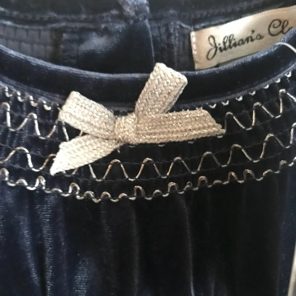💙 Baby Girl Blue Velvet Silver Bow Dress Set NWT